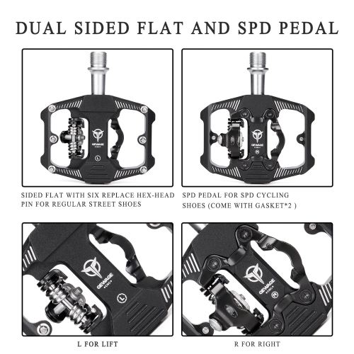 Mountain Bike Pedals - Dual Function Flat and Clipless Pedal - 3 Sealed Bearing Platform Pedals Clipless Compatible, Bicycle Pedals for BMX Spin