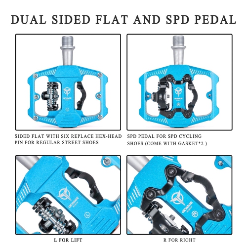 Mountain Bike Pedals - Dual Function Flat and Clipless Pedal - 3 Sealed Bearing Platform Pedals Clipless Compatible, Bicycle Pedals for BMX Spin