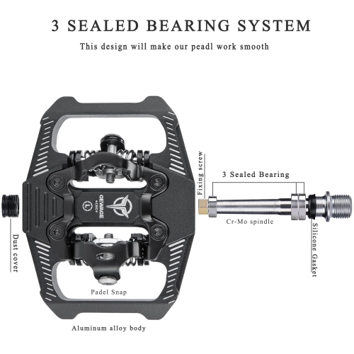 Mountain Bike Pedals - Dual Function Flat and Clipless Pedal - 3 Sealed Bearing Platform Pedals Clipless Compatible, Bicycle Pedals for BMX Spin