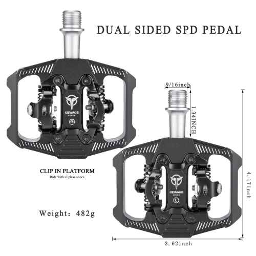 Mountain Bike Pedals - Dual Function Flat and Clipless Pedal - 3 Sealed Bearing Platform Pedals Clipless Compatible, Bicycle Pedals for BMX Spin