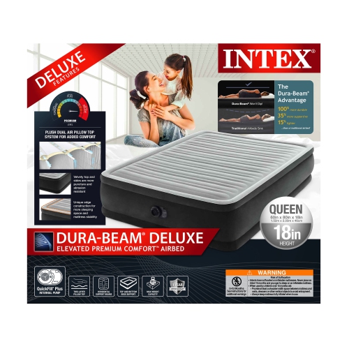 Dura-Beam Deluxe Comfort-Plush Air Mattress 18" Queen w/ Built-In Electric Pump