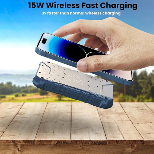 TECHSMARTER Rugged and Waterproof 10000mAh & 15W Wireless Charging Portable Charger Power Bank. Compatible with iPhone, iPads, Samsung, Androids