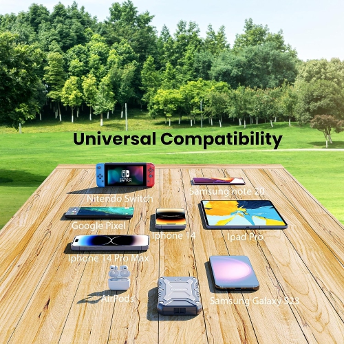 TECHSMARTER Rugged and Waterproof 10000mAh & 15W Wireless Charging Portable Charger Power Bank. Compatible with iPhone, iPads, Samsung, Androids