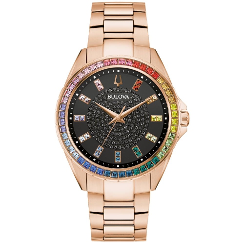BULOVA  Mens Phantom Quartz Watch 40MM Rose Gold-Tone Stainless Steel Case And Bracelet With Dial (97A180) In Black