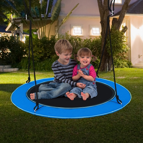 Topbuy 40" Flying Saucer Tree Swing 660 lbs Capacity Outdoor Swing with Multi-colored LED Lights - 3/8 Light Modes Hanging Round Swing Rainbow/Navy