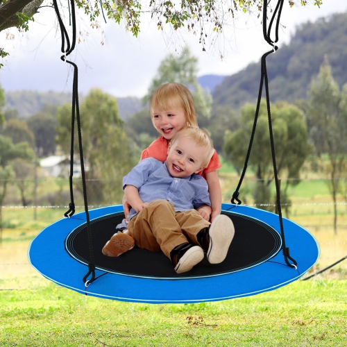 Topbuy 40" Flying Saucer Tree Swing 660 lbs Capacity Outdoor Swing with Multi-colored LED Lights - 3/8 Light Modes Hanging Round Swing Rainbow/Navy