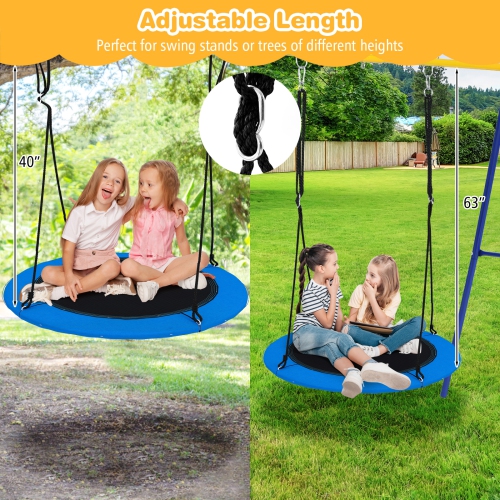 Topbuy 40" Flying Saucer Tree Swing 660 lbs Capacity Outdoor Swing with Multi-colored LED Lights - 3/8 Light Modes Hanging Round Swing Rainbow/Navy
