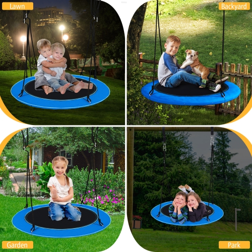 Topbuy 40" Flying Saucer Tree Swing 660 lbs Capacity Outdoor Swing with Multi-colored LED Lights - 3/8 Light Modes Hanging Round Swing Rainbow/Navy