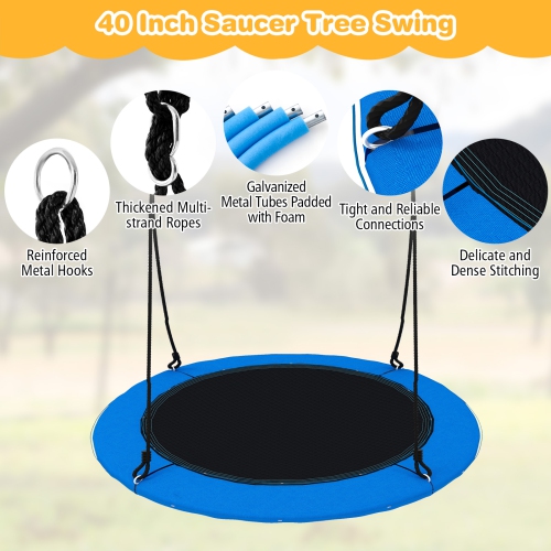 Topbuy 40" Flying Saucer Tree Swing 660 lbs Capacity Outdoor Swing with Multi-colored LED Lights - 3/8 Light Modes Hanging Round Swing Rainbow/Navy