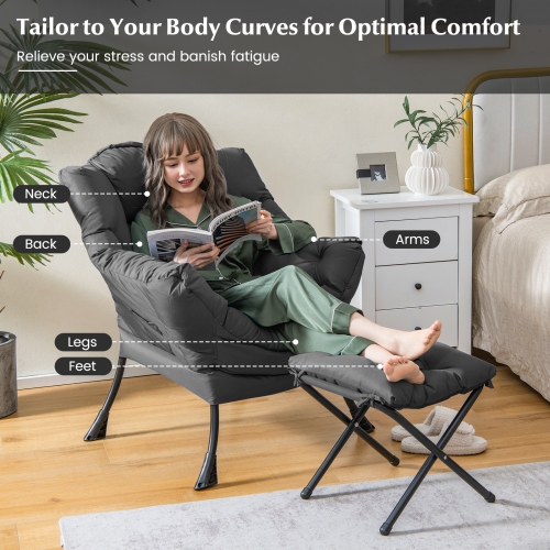 Topbuy Lazy Chair with Ottoman Modern Leisure Reading Chair with Pillow Armrests Side Pocket & Footrest Beige/Grey/Blue