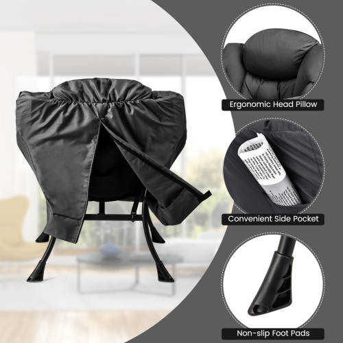 Topbuy Lazy Chair with Ottoman Modern Leisure Reading Chair with Pillow Armrests Side Pocket & Footrest Beige/Grey/Blue