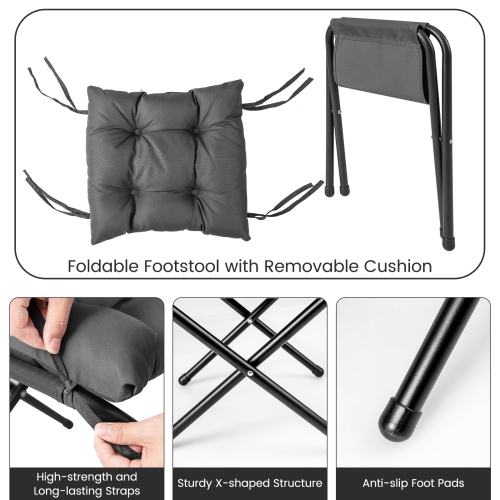 Topbuy Lazy Chair with Ottoman Modern Leisure Reading Chair with Pillow Armrests Side Pocket & Footrest Beige/Grey/Blue