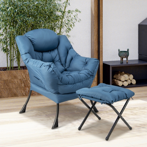 Topbuy Lazy Chair with Ottoman Modern Leisure Reading Chair with Pillow Armrests Side Pocket & Footrest Beige/Grey/Blue