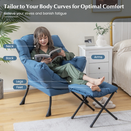 Topbuy Lazy Chair with Ottoman Modern Leisure Reading Chair with Pillow Armrests Side Pocket & Footrest Beige/Grey/Blue