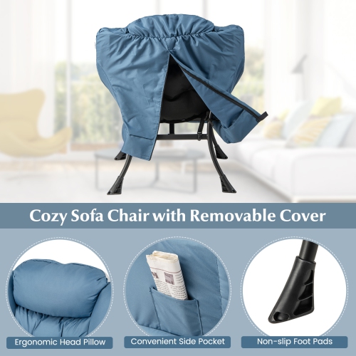 Topbuy Lazy Chair with Ottoman Modern Leisure Reading Chair with Pillow Armrests Side Pocket & Footrest Beige/Grey/Blue