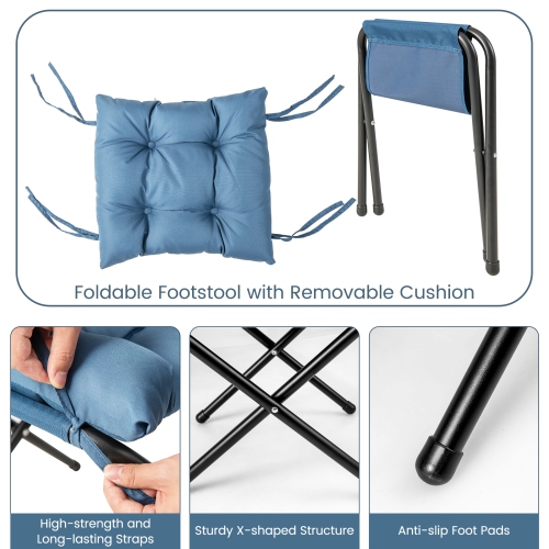 Topbuy Lazy Chair with Ottoman Modern Leisure Reading Chair with Pillow Armrests Side Pocket & Footrest Beige/Grey/Blue