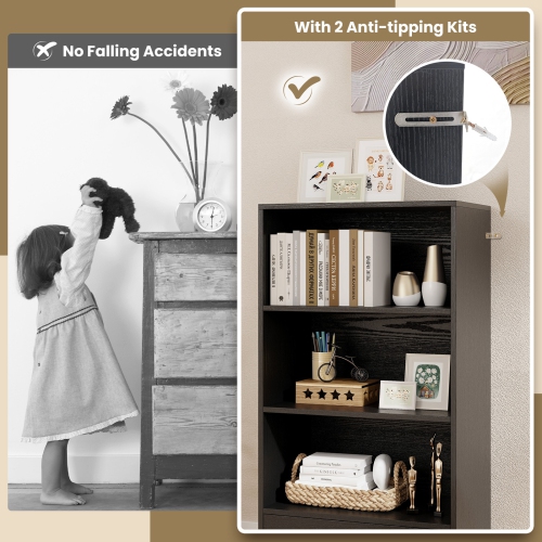 Topbuy 4-Tier Bookcase w/Storage Drawer Modern Storage Shelf w/3-Tier Open Shelf Freestanding Display Shelf Grey/Natural/White