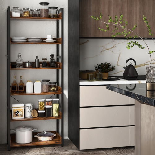 Topbuy 6-Tier Bookshelf with 4 Hooks Industrial Storage Bookcase Tall Freestanding Display Shelf with Anti-tipping Device