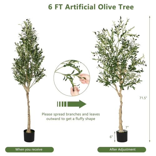 Gymax Artificial Olive Tree 6 FT Tall Faux Olive Plants for Indoor and Outdoor