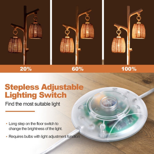 Gymax Dimmable Floor Lamp 2 Light Tree Trunk Wicker Shade Wood Grain Tube Living Room