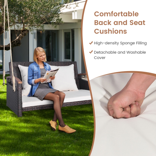 Gymax 2-seater hanging swing porch swing PE wicker swing outdoor hanging swing garden poolside