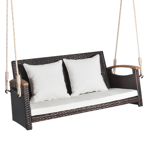 Gymax 2-seater hanging swing porch swing PE wicker swing outdoor hanging swing garden poolside