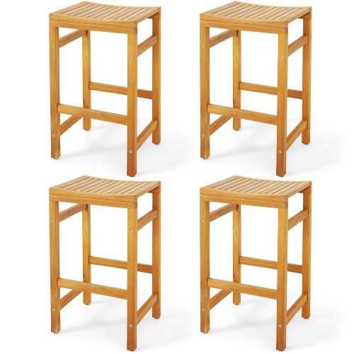 GYMAX  Set Of 4 Acacia Wood Bar Stool 30-Inch Height Bar Chair With Saddle Shaped Seat