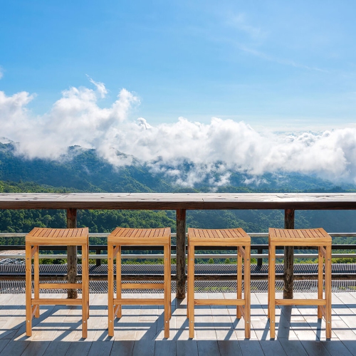 Gymax Set of 4 Acacia Wood Bar Stool 30-Inch Height Bar Chair with Saddle Shaped Seat