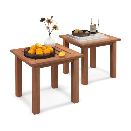 GYMAX  2 Pieces Patio Side Table Hardwood All-Weather Outdoor Square End Bistro Table Garden