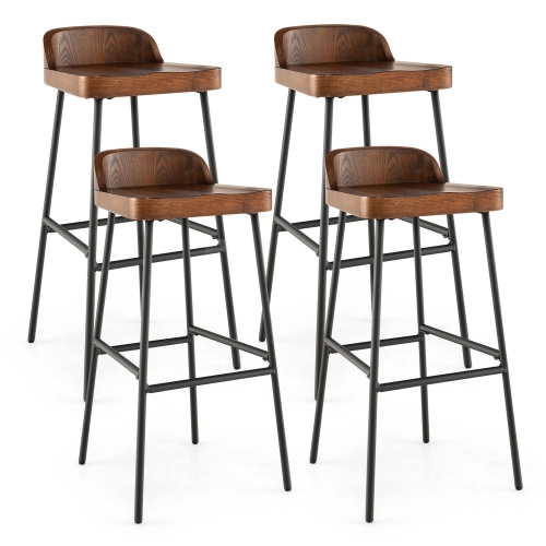 GYMAX  Set Of 4 Industrial 29" Bar Stool Bar Height Saddle Seat Kitchen Stool Low Back