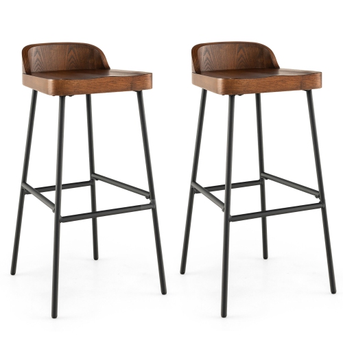 GYMAX  Set Of 2 Industrial 29" Bar Stool Bar Height Saddle Seat Kitchen Stool Low Back
