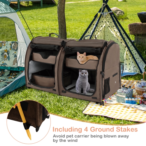 Gymax Portable Pet Carrier Kennel Cat Dog Crate Twin Compartments w/ Mats Litter Box