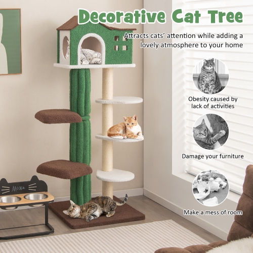 Gymax 7-Tier Modern Cat Tree Tower 61'' Cat Climbing Stand with Sisal Scratching Posts