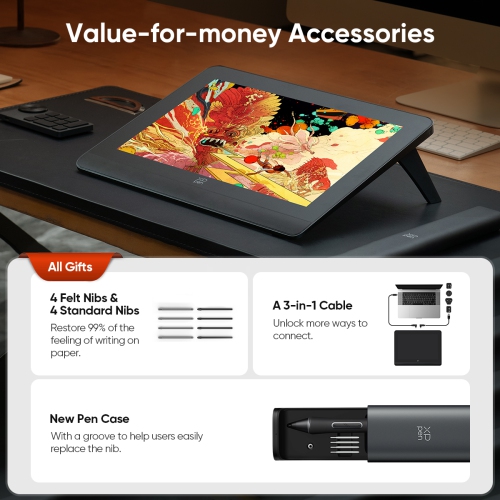 XPPen Artist Pro 14 Pen Display tablette 14 po, tampon à dessin haute précision couleur, 16384 niveaux de pression, support pliable, télécommande de