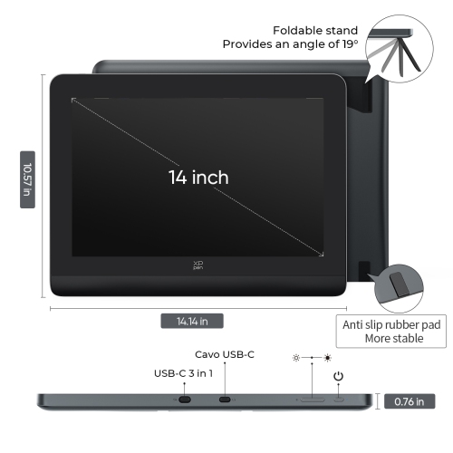 XPPen Artist Pro 14 Pen Display tablette 14 po, tampon à dessin haute précision couleur, 16384 niveaux de pression, support pliable, télécommande de