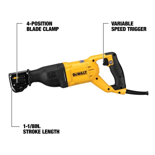 DEWALT Reciprocating Saw, Corded, 12-Amp , Yellow