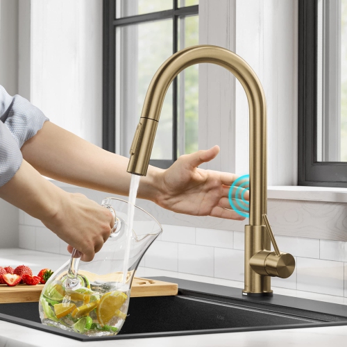 KRAUS  Olettocontemporarysingle-Handletouch Kitchensink Faucet With Pull Down Sprayer Inbrushed Gold, Ktf-3104Bg