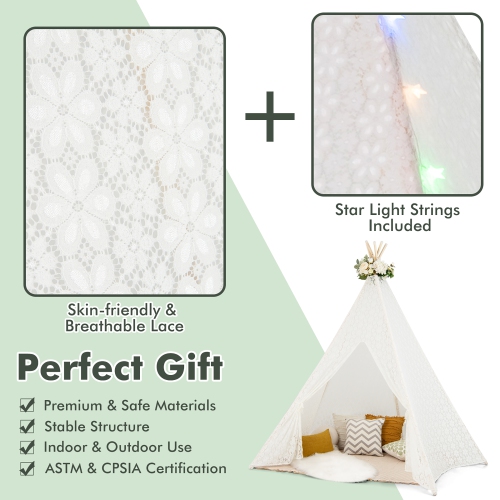 Costway 85" Height 5 Sides Huge Lace Play Tent for Kids Adult Wedding w/ Light Strings