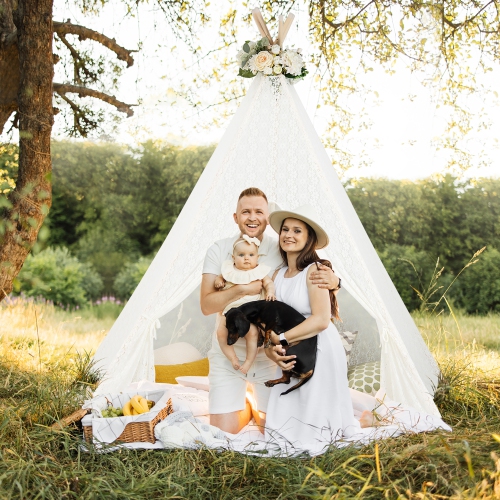 Costway 85" Height 5 Sides Huge Lace Play Tent for Kids Adult Wedding w/ Light Strings