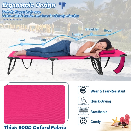 Costway Beach Chaise Lounge Chair with Face Hole Pillows & 5-Position Adjustable Backrest
