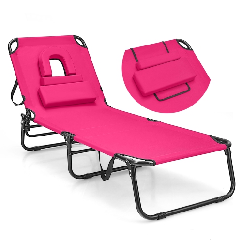 Costway 2 PCS Beach Chaise Lounge Chair with Face Hole Pillows & Adjustable Backrest