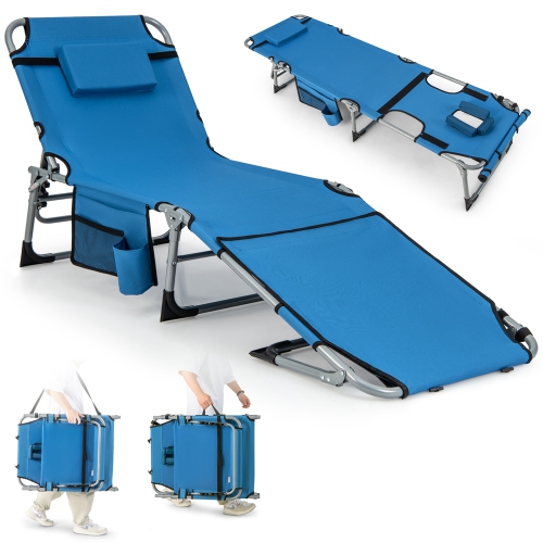 Image 1 de 10.. Chaise longue pliante extérieure à 5 positions avec trou et repose-pieds réglable de Costway