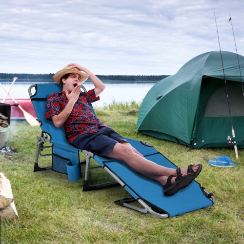 Costway Outdoor Folding Chaise 5-Position Lounge Chair with Face Hole &Adjustable Footrest