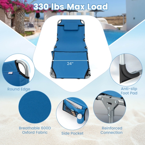 Costway Outdoor Folding Chaise 5-Position Lounge Chair with Face Hole &Adjustable Footrest