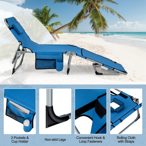 Costway Outdoor Folding Chaise 5-Position Lounge Chair with Face Hole &Adjustable Footrest
