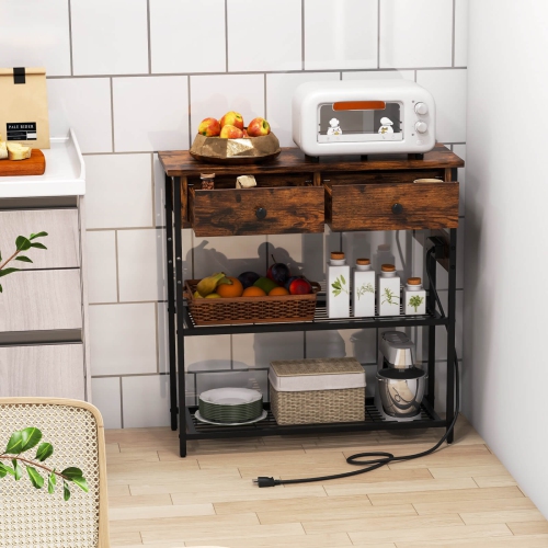 Table d'entrée Costway avec station de chargement, console étroite, 2 tiroirs, brun/chêne