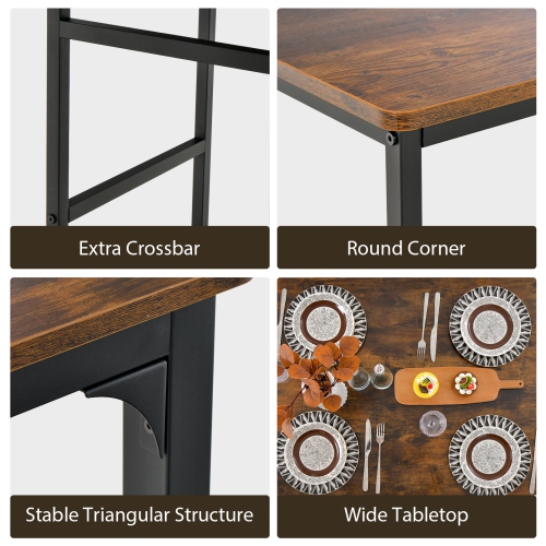 Costway 4pcs Dining Table Set Rustic Desk 2 Chairs & Bench with Storage Rack Brown/Grey/Coffee