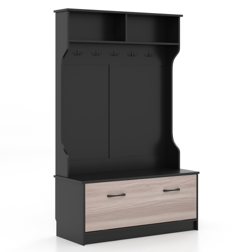 Portemanteau 63 po avec porte-manteau et banc de rangement de Costway - Noir-blanc