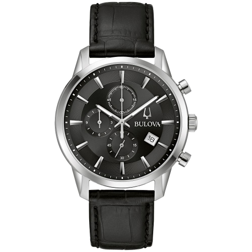 BULOVA  Mens Sutton Quartz Watch 41MM Silver-Tone Stainless Steel Case And Strap With Dial (96B403) In Black