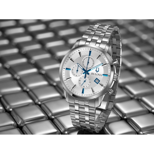 Bulova Mens Sutton Quartz Watch 41mm Silver-Tone Stainless Steel Case and Bracelet with Silver-White Dial